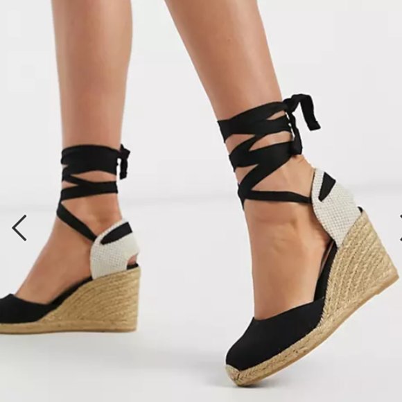 ALDO Muschetta Black Ribbon-tie Wedge Espadrilles - Picture 3 of 6